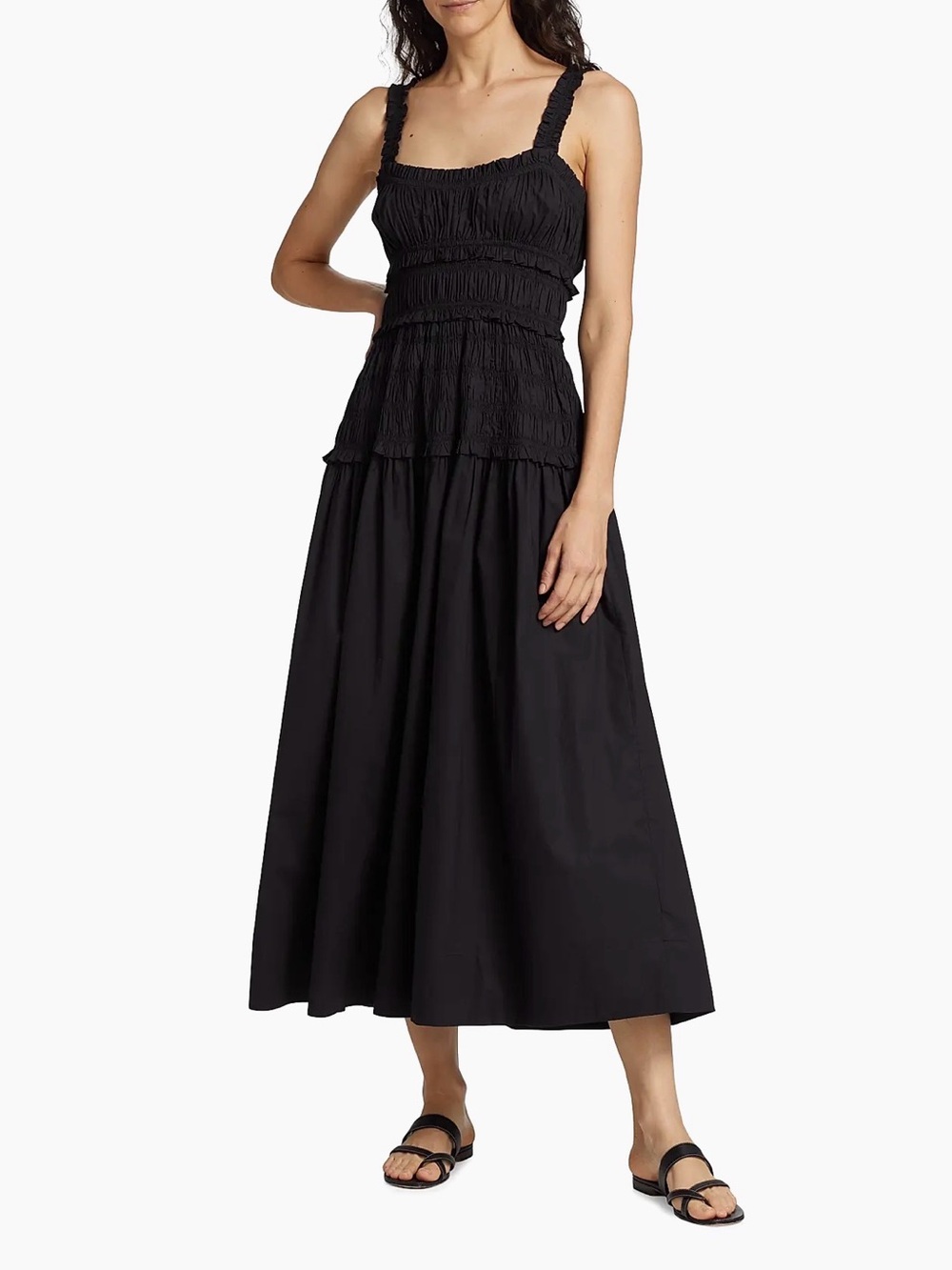 DOEN Marianne Smocked Square-Neck Black Maxi Dress